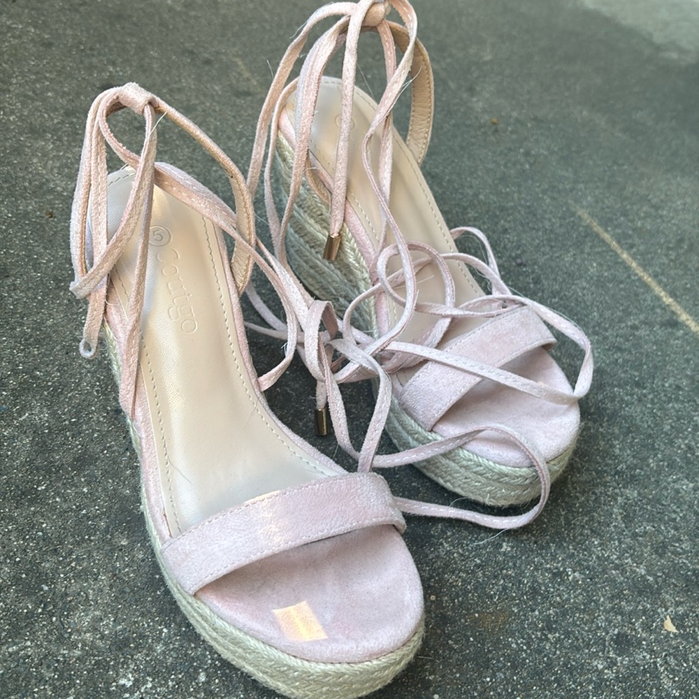 Pink strappy wedges